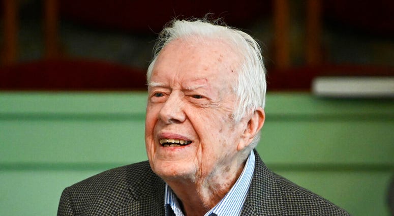In this Nov. 3, 2019 file photo, former President Jimmy Carter teaches Sunday school at Maranatha Baptist Church in Plains, Ga. (AP Photo/John Amis, File) In this Nov. 3, 2019 file photo, former President Jimmy Carter teaches Sunday school at Maranatha Baptist Church in Plains, Ga. (AP Photo/John Amis, File)