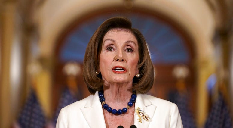 Speaker of the House Nancy Pelosi, D-Calif., makes a statement at the Capitol in Washington, Thursday, Dec. 5, 2019. Pelosi says the House is drafting articles of impeachment against President Donald Trump. (AP Photo/J. Scott Applewhite) Speaker of the House Nancy Pelosi, D-Calif., makes a statement at the Capitol in Washington, Thursday, Dec. 5, 2019. Pelosi says the House is drafting articles of impeachment against President Donald Trump. (AP Photo/J. Scott Applewhite)