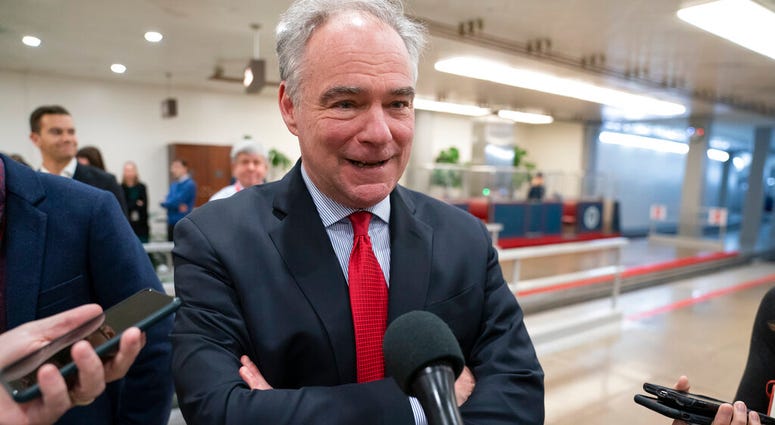 Sen. Tim Kaine, D-Va., a member of the Senate Armed Services Committee and the Foreign Relations Committee, responds to reporters. (AP Photo/J. Scott Applewhite) Sen. Tim Kaine, D-Va., a member of the Senate Armed Services Committee and the Foreign Relations Committee, responds to reporters. (AP Photo/J. Scott Applewhite)