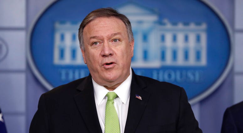 Secretary of State Mike Pompeo briefs reporters about additional sanctions placed on Iran, at the White House, Friday, Jan. 10, 2019, in Washington with and Treasury Secretary Steve Mnuchin.