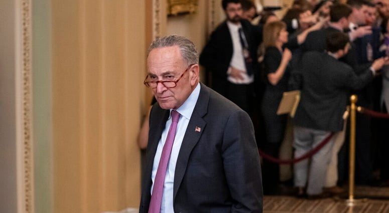 Senate Minority Leader Chuck Schumer, D-N.Y., pauses outside the Senate chamber. (AP Photo/J. Scott Applewhite) Senate Minority Leader Chuck Schumer, D-N.Y., pauses outside the Senate chamber. (AP Photo/J. Scott Applewhite)