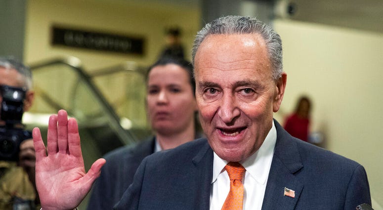 Senate Minority Leader Chuck Schumer, D-N.Y., gestures as he talks to media at the Capitol in Washington, Tuesday, Jan.28, 2020. (AP Photo/Manuel Balce Ceneta) Senate Minority Leader Chuck Schumer, D-N.Y., gestures as he talks to media at the Capitol in Washington, Tuesday, Jan.28, 2020. (AP Photo/Manuel Balce Ceneta)