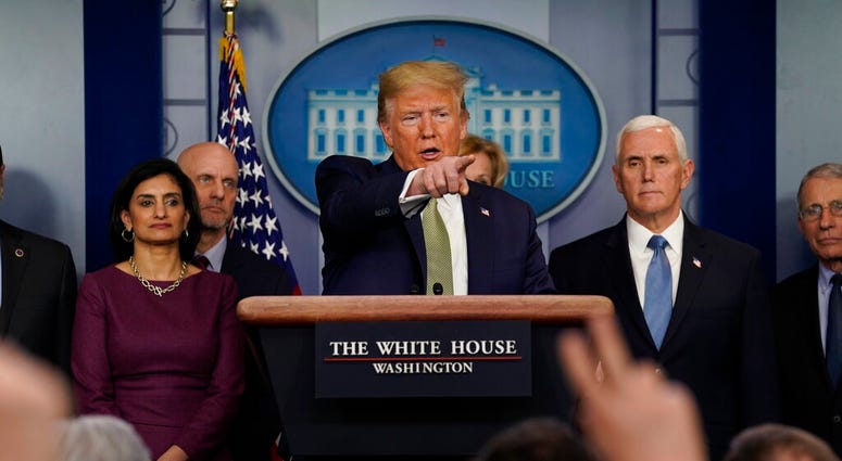 President Donald Trump speaks during a press briefing with the coronavirus task force, at the White House, Tuesday, March 17, 2020, in Washington. (AP Photo/Evan Vucci) President Donald Trump speaks during a press briefing with the coronavirus task force, at the White House, Tuesday, March 17, 2020, in Washington. (AP Photo/Evan Vucci)