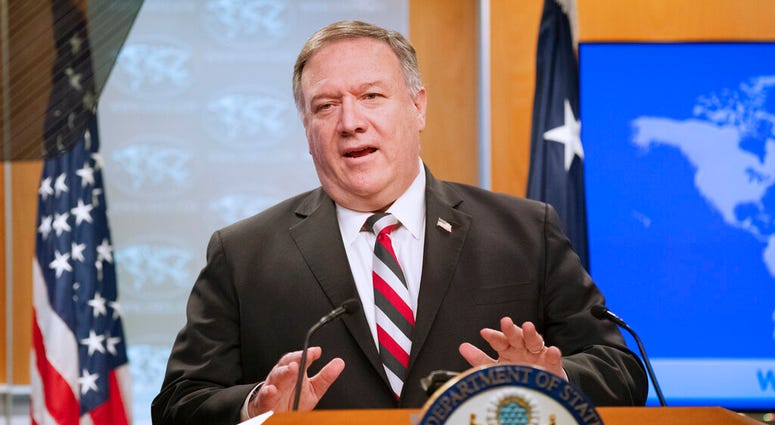 Secretary of State Mike Pompeo speaks during a news conference at the State Department, Tuesday, March 17, 2020, in Washington.