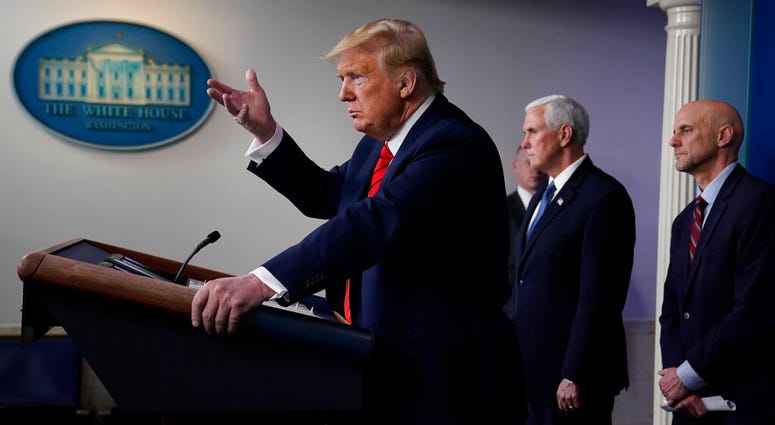 President Donald Trump speaks during press briefing with the coronavirus task force, at the White House, Thursday, March 19, 2020, in Washington. (AP Photo/Evan Vucci) President Donald Trump speaks during press briefing with the coronavirus task force, at the White House, Thursday, March 19, 2020, in Washington. (AP Photo/Evan Vucci)
