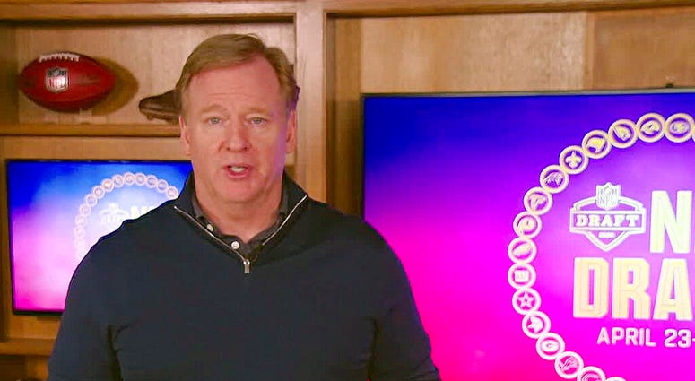 FILE - In this still image from video provided by the NFL, NFL Commissioner Roger Goodell during the NFL football draft, Saturday, April 25, 2020.