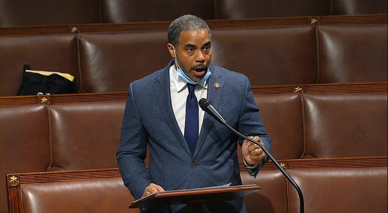 FILE - In this Thursday, April 23, 2020, file image taken from video, Rep. Steven Horsford, D-Nev., speaks on the floor of the House of Representatives at the U.S. Capitol in Washington. Horsford, on Saturday, May 16, acknowledged he had an extramarital a