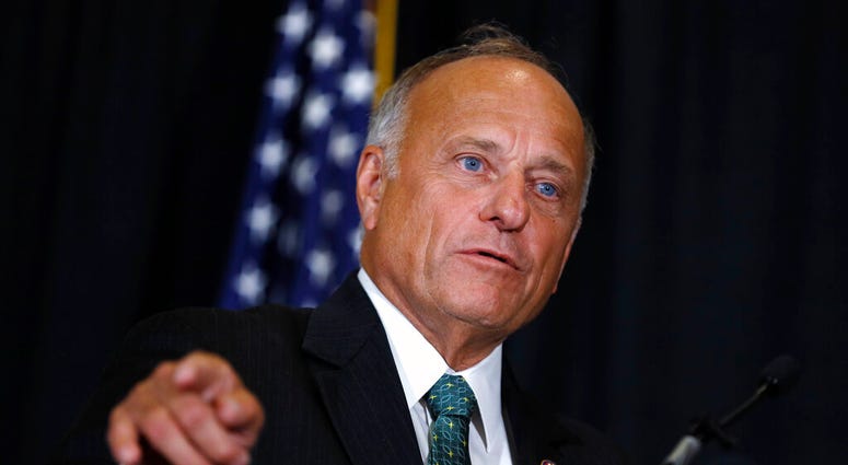 FILE - In this Aug. 23, 2019, file photo, Rep. Steve King, R-Iowa, speaks during a news conference in Des Moines, Iowa.