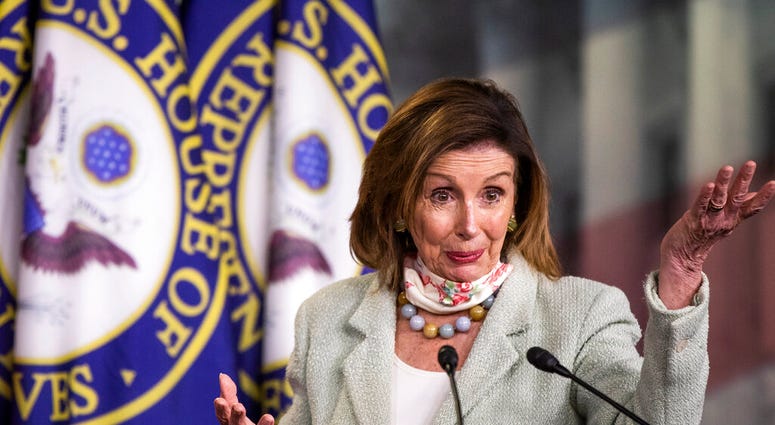 House Speaker Nancy Pelosi of Calif., speaks during a news conference on Capitol Hill, Wednesday, May 27, 2020, in Washington.