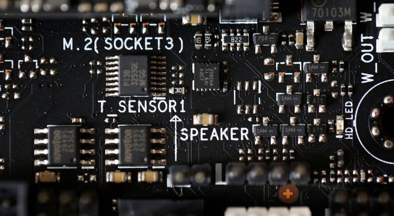 FILE - This Feb 23, 2019, file photo shows the inside of a computer in Jersey City, N.J.