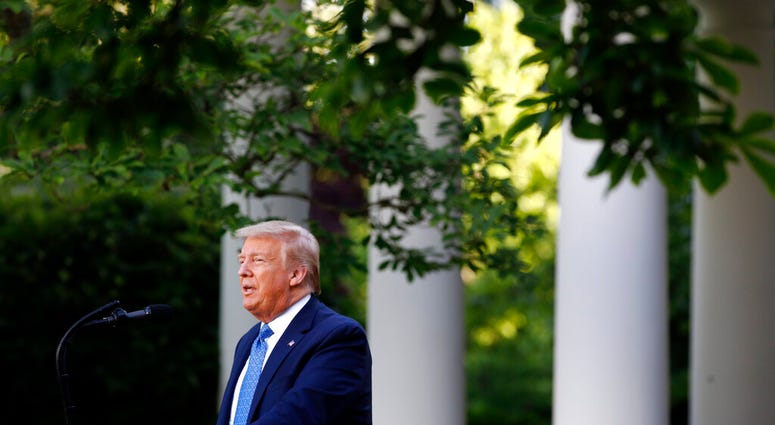 President Donald Trump speaks in the Rose Garden of the White House, Monday, June 1, 2020, in Washington.