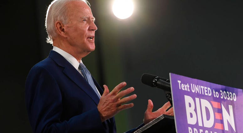 Democratic presidential candidate, former Vice President Joe Biden speaks during an event in Dover, Del., Friday, June 5, 2020. Biden has won the last few delegates he needed to clinch the Democratic nomination for president.