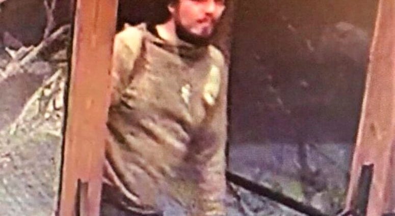 This still image taken from a surveillance camera and provided by the San Luis Obispo County Sheriff's Office seeking the public's assistance in finding a suspect believed to be responsible for a shooting that took place in Paso Robles in the morning on W