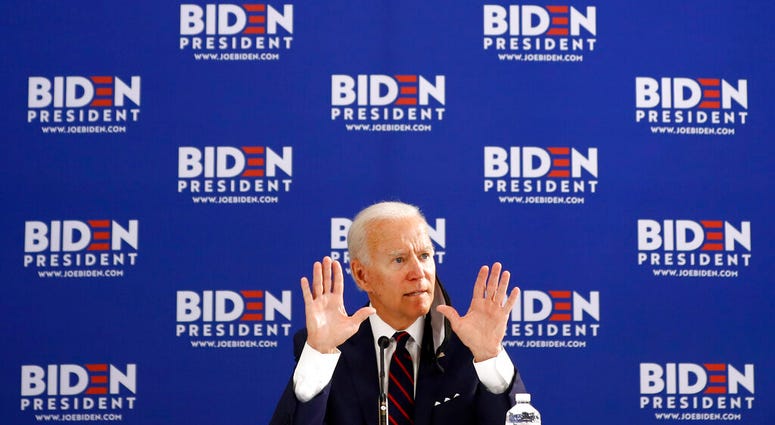 Democratic presidential candidate former Vice President Joe Biden gestures while speaking during a roundtable on economic reopening with community members, Thursday, June 11, 2020, in Philadelphia.