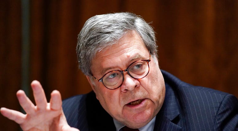 Attorney General William Barr speaks during a roundtable with President Donald Trump about America's seniors, in the Cabinet Room of the White House, Monday, June 15, 2020, in Washington.