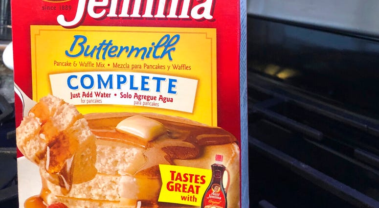 A box of Aunt Jemima pancake mix sits on a stovetop Wednesday, June 17, 2020, in Harrison, N.Y.