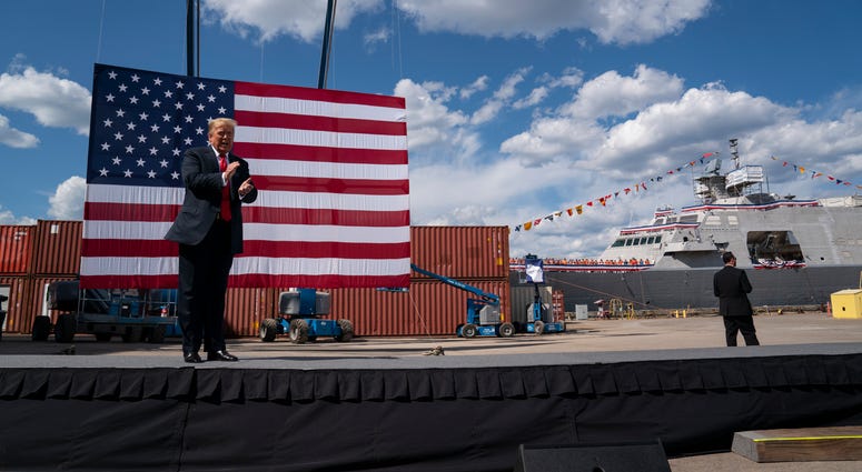 President Donald Trump arrives to speak at Fincantieri Marinette Marine, Thursday, June 25, 2020, in Marinette, Wis.
