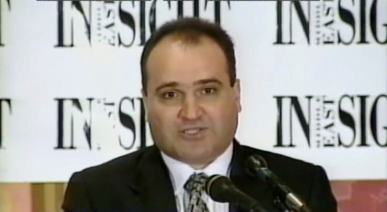 FILE - This 1998 file frame from video provided by C-SPAN shows George Nader, then-president and editor of Middle East Insight. Nader, a businessman who was a key witness in special counsel Robert Mueller's report and who helped broker the release of Amer