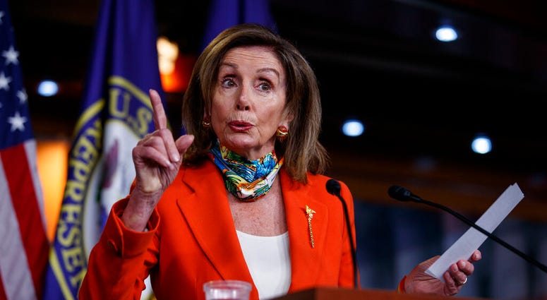 House Speaker Nancy Pelosi of Calif., speaks at a news conference on Capitol Hill in Washington, Friday, June 26, 2020. (AP Photo/Carolyn Kaster) House Speaker Nancy Pelosi of Calif., speaks at a news conference on Capitol Hill in Washington, Friday, June 26, 2020. (AP Photo/Carolyn Kaster)