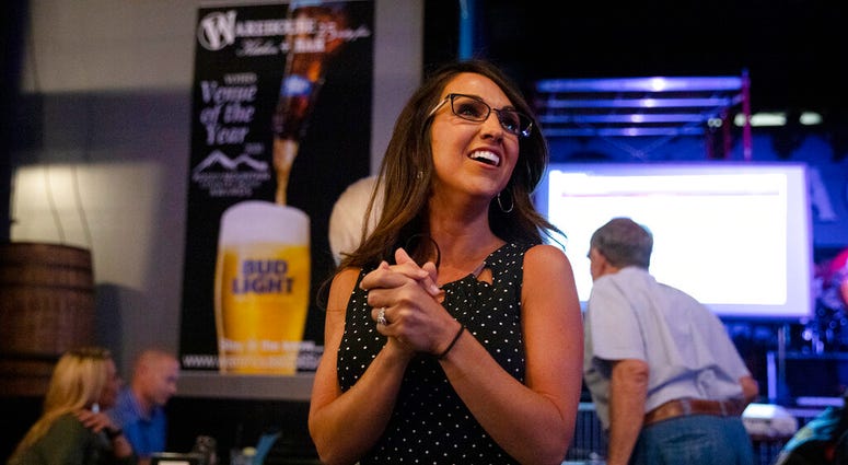 Lauren Boebert waits for returns during a watch party in Grand Junction, Colo., Tuesday, June 30, 2020. Boebert defeated five-term Rep. Scott Tipton in the Republican primary in the 3rd Congressional District.