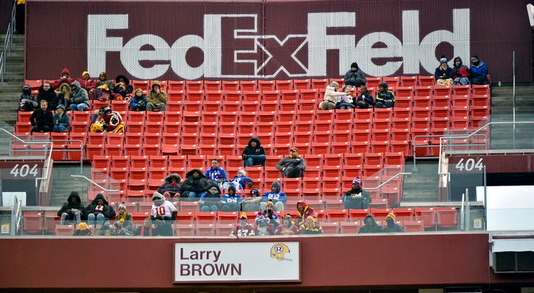 FILE - In this Dec. 9, 2018, file photo, FedEx Field is less than full during the second half of an NFL football game between the Washington Redskins and the New York Giants in Landover, Md.