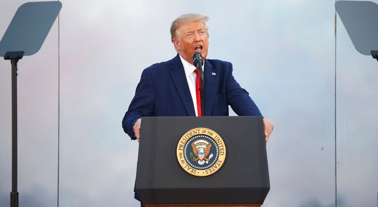 President Donald Trump speaks during a "Salute to America" event on the South Lawn of the White House, Saturday, July 4, 2020, in Washington.