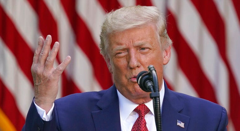 President Donald Trump speaks during a news conference in the Rose Garden of the White House, Tuesday, July 14, 2020, in Washington.