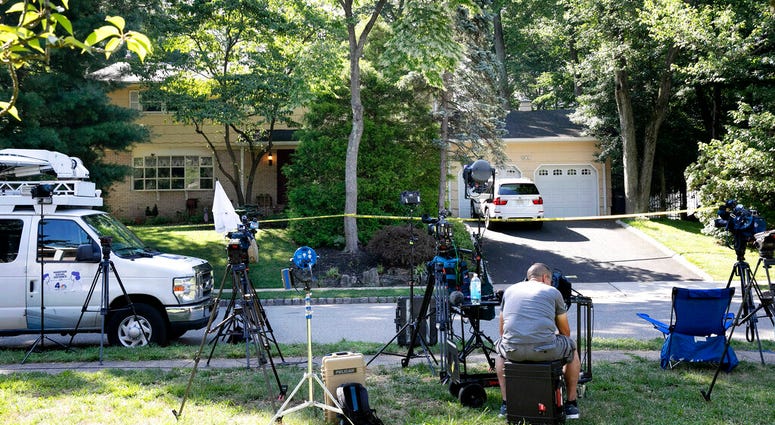 News media is set up in front of the home of U.S. District Judge Esther Salas, Monday, July 20, 2020, in North Brunswick, N.J.