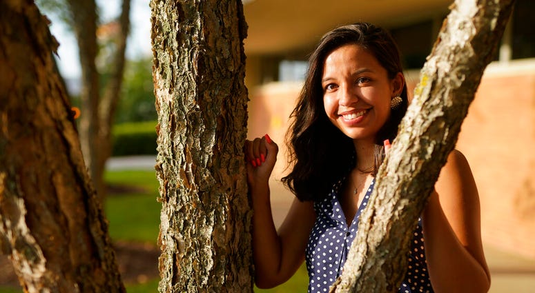 Megan Foster poses for a picture on the campus of the University of North Carolina-Charlotte on Saturday, Aug. 1, 2020, in Charlotte, N.C. (AP Photo/Chris Carlson) Megan Foster poses for a picture on the campus of the University of North Carolina-Charlotte on Saturday, Aug. 1, 2020, in Charlotte, N.C. (AP Photo/Chris Carlson)