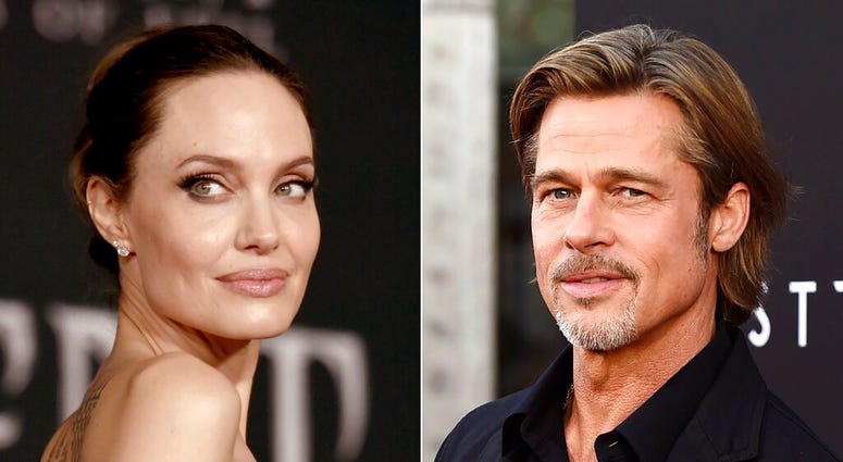 This combination photo shows Angelina Jolie at the world premiere of "Maleficent: Mistress of Evil" in Los Angeles on Sept. 30, 2019, left, and Brad Pitt at the special screening of "Ad Astra" in Los Angeles on Sept. 18, 2019. (AP Photo) This combination photo shows Angelina Jolie at the world premiere of "Maleficent: Mistress of Evil" in Los Angeles on Sept. 30, 2019, left, and Brad Pitt at the special screening of "Ad Astra" in Los Angeles on Sept. 18, 2019. (AP Photo)