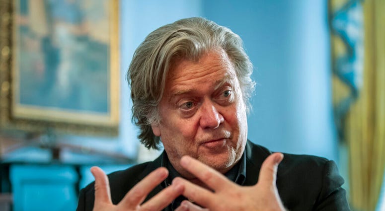 In this Sunday, Aug. 19, 2018, file photo, Steve Bannon, President Donald Trump's former chief strategist, talks during an interview with The Associated Press, in Washington. (AP Photo/J. Scott Applewhite, File) In this Sunday, Aug. 19, 2018, file photo, Steve Bannon, President Donald Trump's former chief strategist, talks during an interview with The Associated Press, in Washington. (AP Photo/J. Scott Applewhite, File)