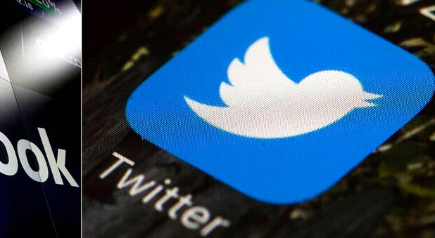 This combination of photos shows logos for social media platforms Facebook and Twitter. (AP Photo/File) This combination of photos shows logos for social media platforms Facebook and Twitter. (AP Photo/File)