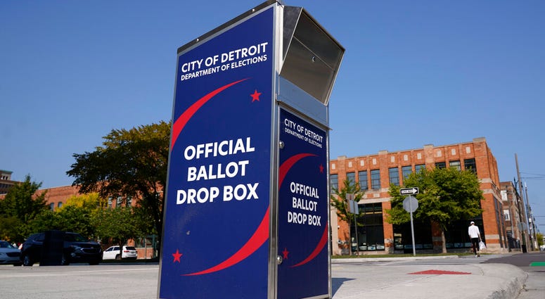 In this Thursday, Sept. 24, 2020, file photo, a ballot drop box is shown where voters can drop off absentee ballots instead of using the mail in Detroit. (AP Photo/Paul Sancya, File) In this Thursday, Sept. 24, 2020, file photo, a ballot drop box is shown where voters can drop off absentee ballots instead of using the mail in Detroit. (AP Photo/Paul Sancya, File)