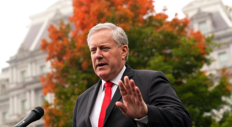 White House chief of staff Mark Meadows speaks with reporters at the White House, Wednesday, Oct. 21, 2020, in Washington. (AP Photo/Alex Brandon) White House chief of staff Mark Meadows speaks with reporters at the White House, Wednesday, Oct. 21, 2020, in Washington. (AP Photo/Alex Brandon)