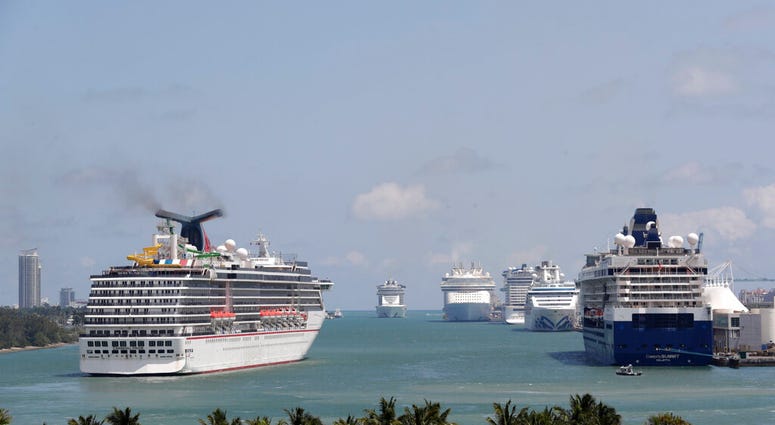 The Carnival Pride cruise ship arrives at PortMiami, Tuesday, April 7, 2020, in Miami. (AP Photo/Lynne Sladky) The Carnival Pride cruise ship arrives at PortMiami, Tuesday, April 7, 2020, in Miami. (AP Photo/Lynne Sladky)