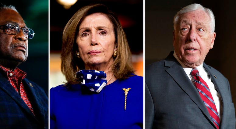 This combination of file photos shows from left, Rep. James Clyburn, D-S.C. on Feb. 29, 2020, in Columbia, S.C., House Speaker Nancy Pelosi of Calif., on July 24, 2020, in Washington and House Majority Leader Steny Hoyer, D-Md. (AP Photo) This combination of file photos shows from left, Rep. James Clyburn, D-S.C. on Feb. 29, 2020, in Columbia, S.C., House Speaker Nancy Pelosi of Calif., on July 24, 2020, in Washington and House Majority Leader Steny Hoyer, D-Md.