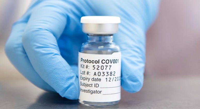 FILE - This undated photo provided by the University of Oxford shows of vial of coronavirus vaccine developed by AstraZeneca and Oxford University in Oxford, England. (University of Oxford/John Cairns via AP, File) FILE - This undated photo provided by the University of Oxford shows of vial of coronavirus vaccine developed by AstraZeneca and Oxford University in Oxford, England. (University of Oxford/John Cairns via AP, File)