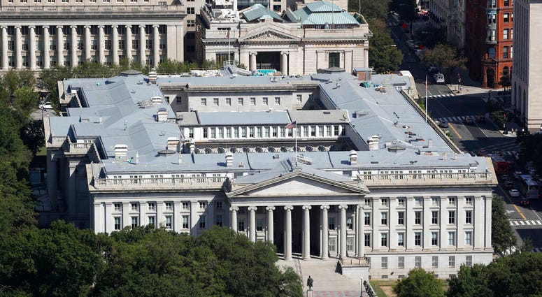 FILE - The U.S. Treasury Department building viewed from the Washington Monument, Wednesday, Sept. 18, 2019, in Washington.