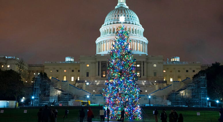 U.S. Capitol Christmas Tree is seen at the U.S. Capitol at night after negotiators sealed a deal for COVID relief Sunday, Dec. 20, 2020, in Washington. (AP Photo/Jose Luis Magana) U.S. Capitol Christmas Tree is seen at the U.S. Capitol at night after negotiators sealed a deal for COVID relief Sunday, Dec. 20, 2020, in Washington. (AP Photo/Jose Luis Magana)