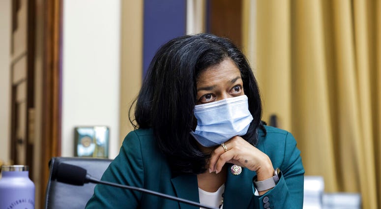 In this July 29, 2020 file photo, Rep. Pramila Jayapal, D-Wash., speaks during a House Judiciary subcommittee on antitrust on Capitol Hill in Washington. (Graeme Jennings/Pool via AP) In this July 29, 2020 file photo, Rep. Pramila Jayapal, D-Wash., speaks during a House Judiciary subcommittee on antitrust on Capitol Hill in Washington. (Graeme Jennings/Pool via AP)