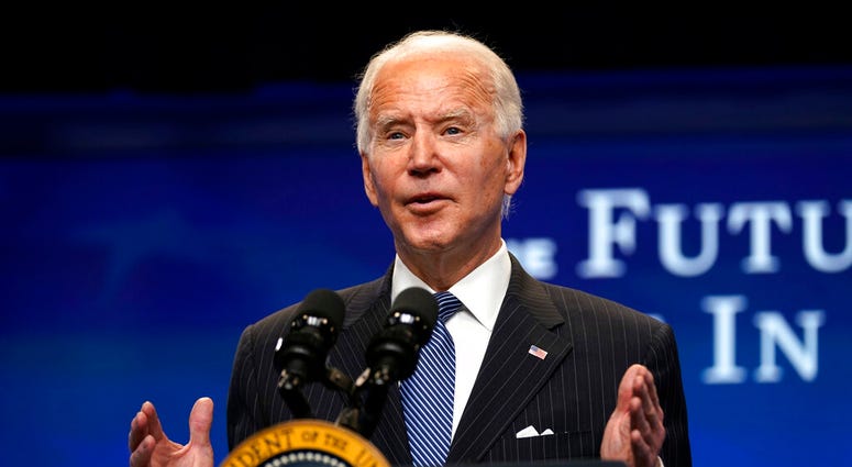 President Joe Biden speaks during an event on American manufacturing, in the South Court Auditorium on the White House complex, Monday, Jan. 25, 2021, in Washington. (AP Photo/Evan Vucci) President Joe Biden speaks during an event on American manufacturing, in the South Court Auditorium on the White House complex, Monday, Jan. 25, 2021, in Washington. (AP Photo/Evan Vucci)