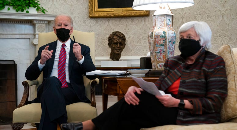 President Joe Biden meets with Treasury Secretary Janet Yellen in the Oval Office of the White House, Friday, Jan. 29, 2021, in Washington. (AP Photo/Evan Vucci) President Joe Biden meets with Treasury Secretary Janet Yellen in the Oval Office of the White House, Friday, Jan. 29, 2021, in Washington. (AP Photo/Evan Vucci)