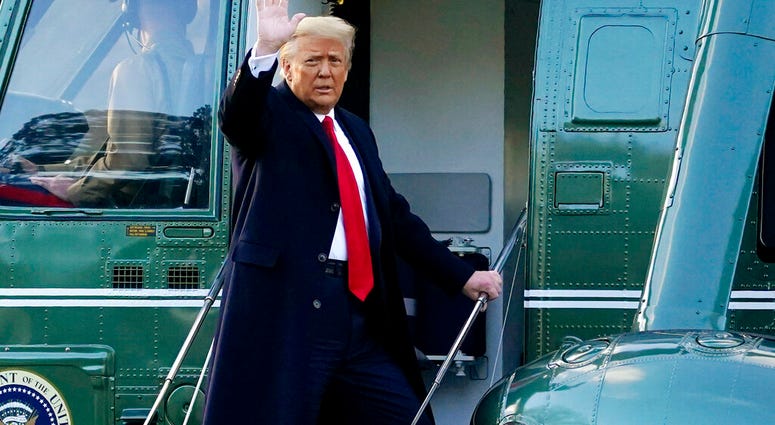 FILE - In this Wednesday, Jan. 20, 2021, file photo, President Donald Trump waves as he boards Marine One on the South Lawn of the White House. (AP Photo/Alex Brandon, File) FILE - In this Wednesday, Jan. 20, 2021, file photo, President Donald Trump waves as he boards Marine One on the South Lawn of the White House. (AP Photo/Alex Brandon, File)