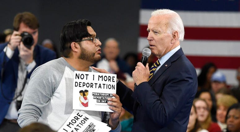 Democratic presidential hopeful Joe Biden talks with a protester objecting to his stance on deportations during a town hall at Lander University in Greenwood, S.C., on Thursday, Nov. 21, 2019. (AP Photo/Meg Kinnard, file) Democratic presidential hopeful Joe Biden talks with a protester objecting to his stance on deportations during a town hall at Lander University in Greenwood, S.C., on Thursday, Nov. 21, 2019. (AP Photo/Meg Kinnard, file)