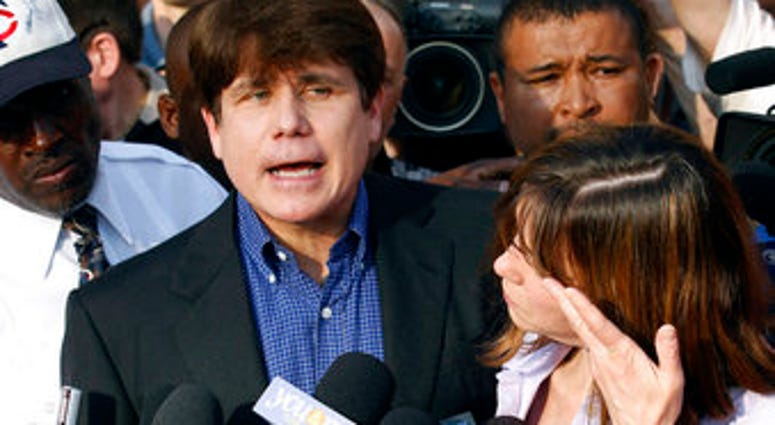 FILE - In this March 14, 2012, file photo, former Illinois Gov. Rod Blagojevich speaks to the media outside his home in Chicago a day before reporting to prison after his conviction on corruption charges. (AP Photo/M. Spencer Green, File) FILE - In this March 14, 2012, file photo, former Illinois Gov. Rod Blagojevich speaks to the media outside his home in Chicago a day before reporting to prison after his conviction on corruption charges. (AP Photo/M. Spencer Green, File)