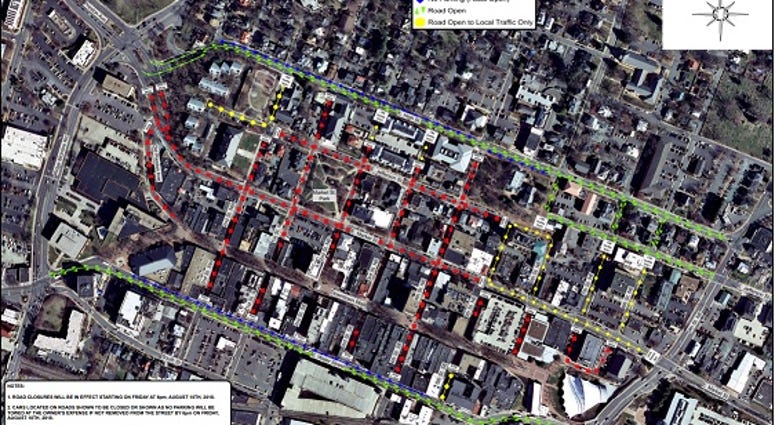 Map of street closures in Charlottesville the weekend of August 10-13. (County of Albemarle)