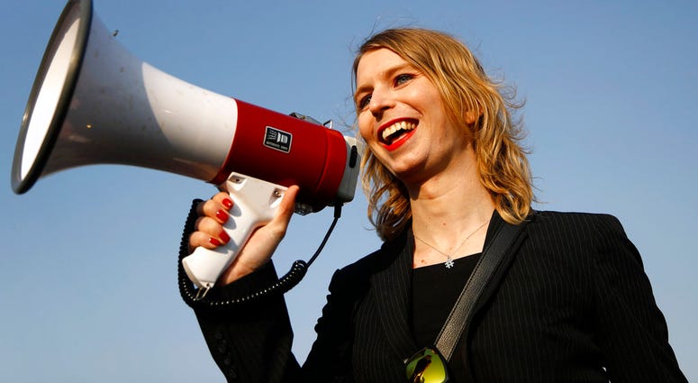 FILE - In this April 18, 2018, file photo, Chelsea Manning addresses participants at an anti-fracking rally in Baltimore. Convicted classified document leaker Chelsea Manning will not be allowed to enter Australia for a speaking tour scheduled to start Su