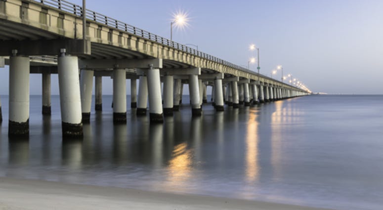 Chesapeake Bay Bridge, Virginia Beach side of the Chesapeake Bay (Chicks Beach). Image taken about 10 minutes before sunrise.