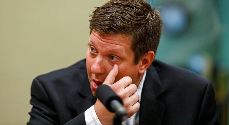 In this Aug. 28, 2018 photo, Jason Van Dyke speaks at his lawyer's office in Chicago. Van Dyke spoke with the Chicago Tribune on Tuesday, ahead of next week's scheduled start of jury selection in his trial. (Brian Cassella/Chicago Tribune via AP)