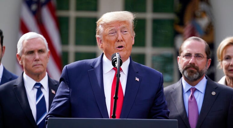 President Donald Trump speaks during a news conference about the coronavirus in the Rose Garden of the White House, Friday, March 13, 2020, in Washington. (AP Photo/Evan Vucci) President Donald Trump speaks during a news conference about the coronavirus in the Rose Garden of the White House, Friday, March 13, 2020, in Washington. (AP Photo/Evan Vucci)